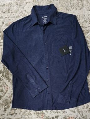 01. Algo Men's Performance Button-Up Shirt in Navy -NWT